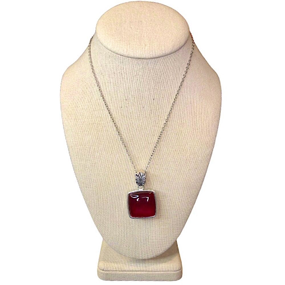 Barse Red Garnet Cabochon And Silver Filigree Reversible Pendant Nwt